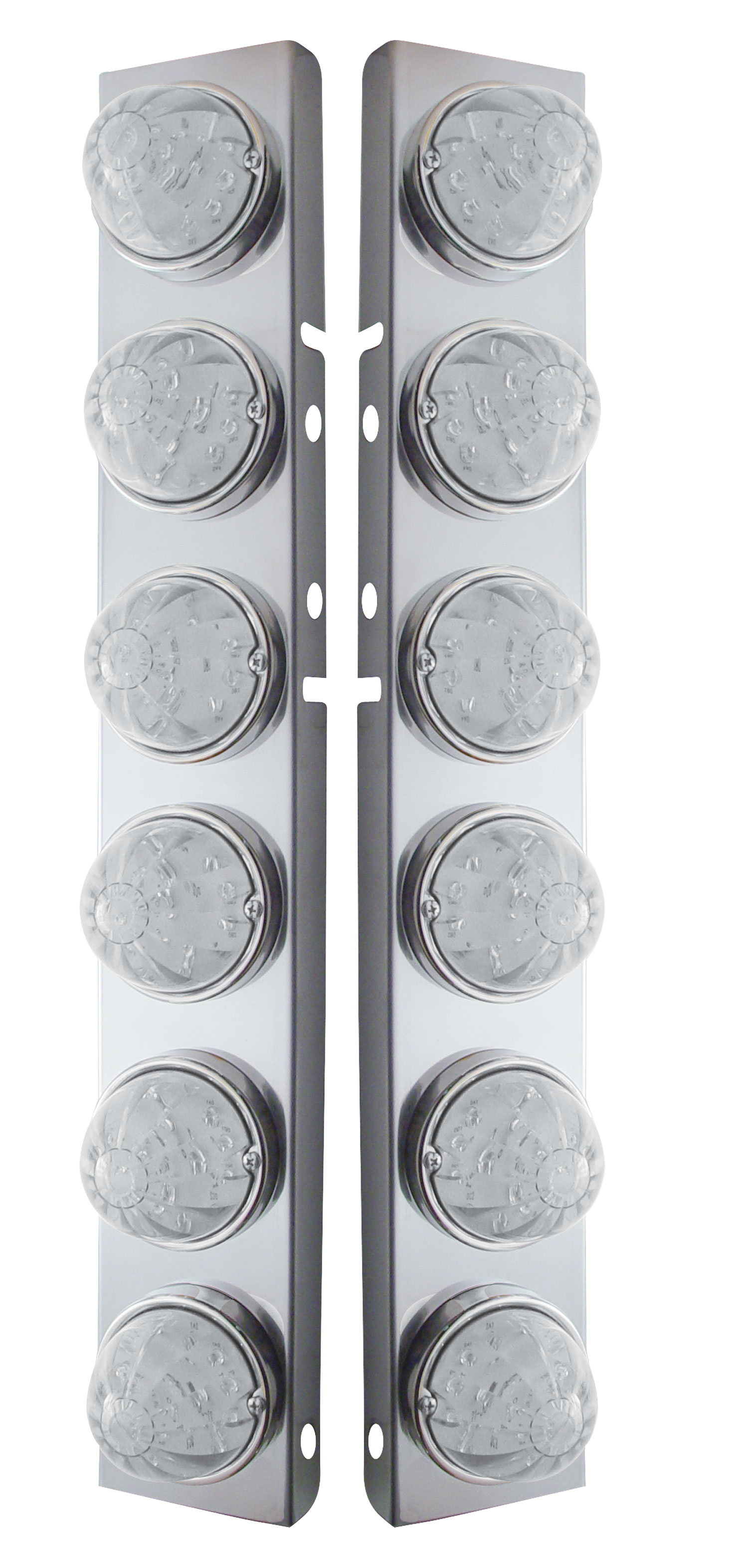 (2/Bulk) Stainless Steel Peterbilt a/C Light Bracket W/ Six 17 Amber Led 2 Function Watermelon Aux./Cab Lt - Clear Lens