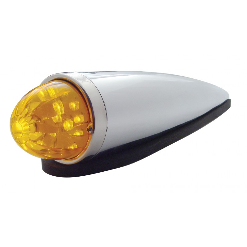 17 Amber Led Round Watermelon Dual Function Cab Light W/ Chrome Die Cast Housing - Amber Lens