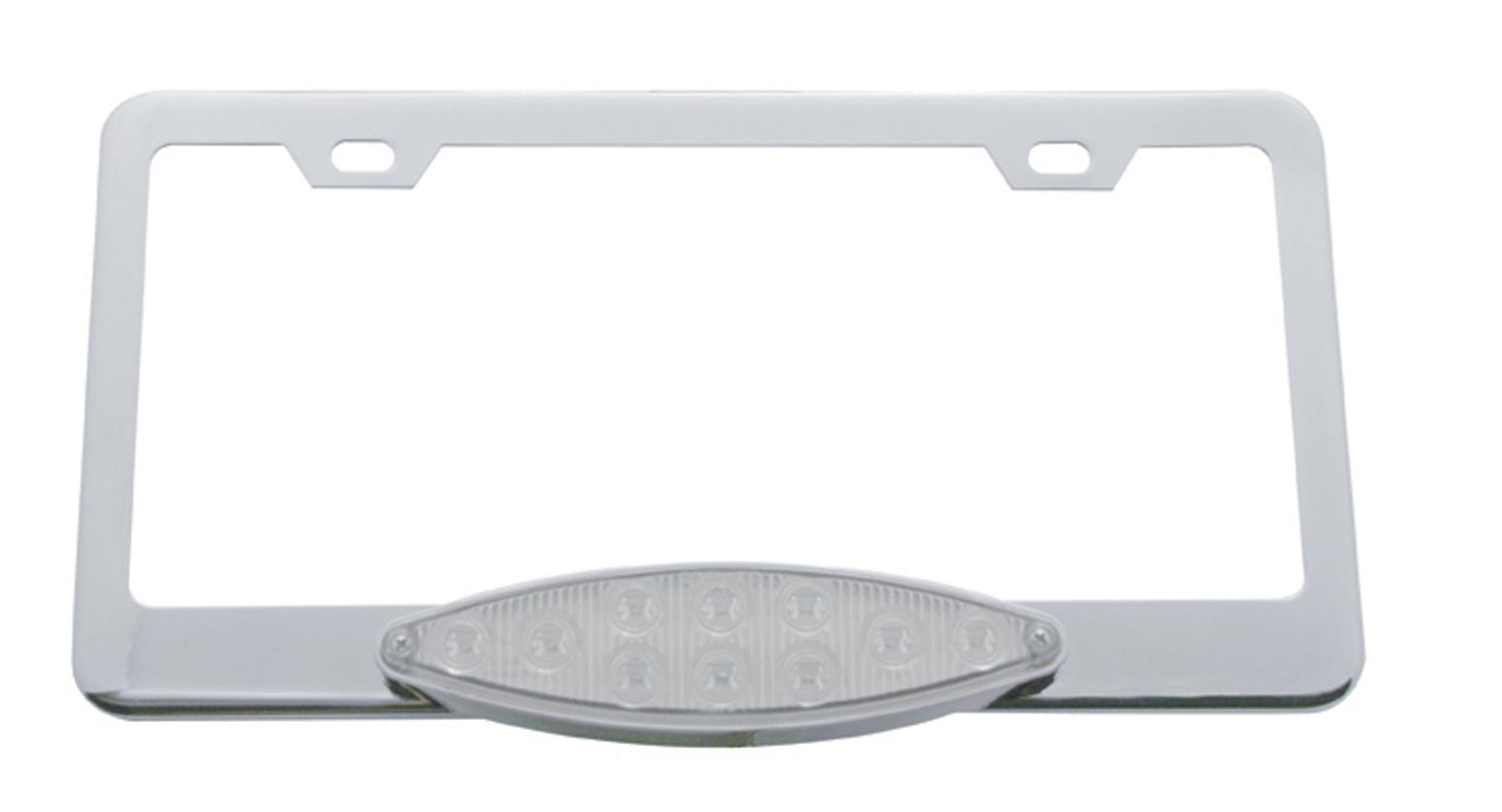 Chrome License Frame W/ 10 Red Led Cat'S Eye Light - Clear Lens