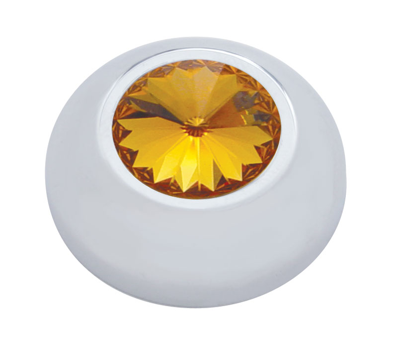 (2/Card) Chrome Plastic 2006+ Peterbilt Knob Cover W/ Diamond - Amber