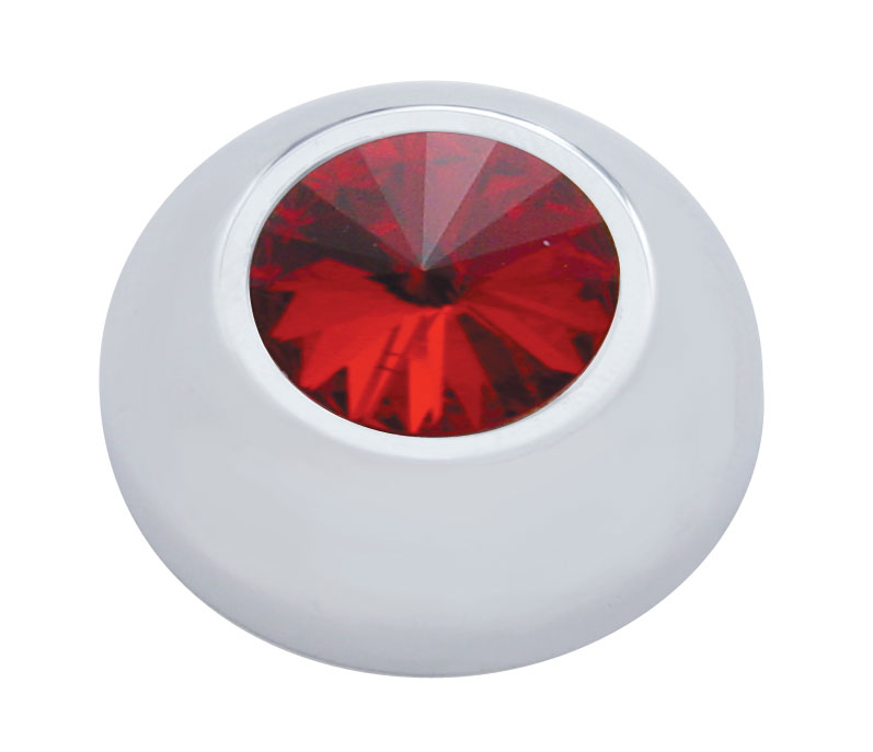 (2/Card) Chrome Plastic 2006+ Peterbilt Knob Cover W/ Diamond - Red
