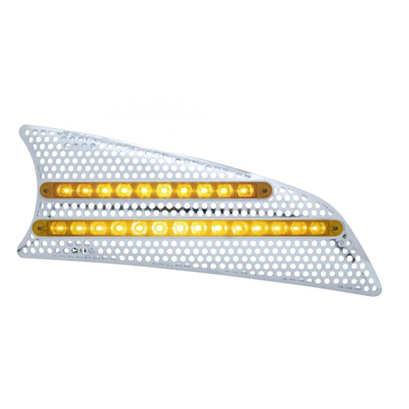 Chrome Pl. 07+ Kenworth t660 Passenger Side Air Intake W/ 10 Amber Led 9" & 14 Amber Led 12" Lt Bar - Amber Lens