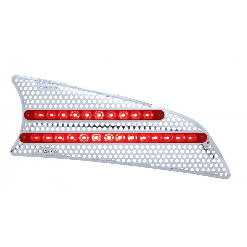 Chrome Pl. 07+ Kenworth t660 Passenger Side Air Intake W/ 10 Red Led 9" & 14 Red Led 12" Lt Bar - Red Lens