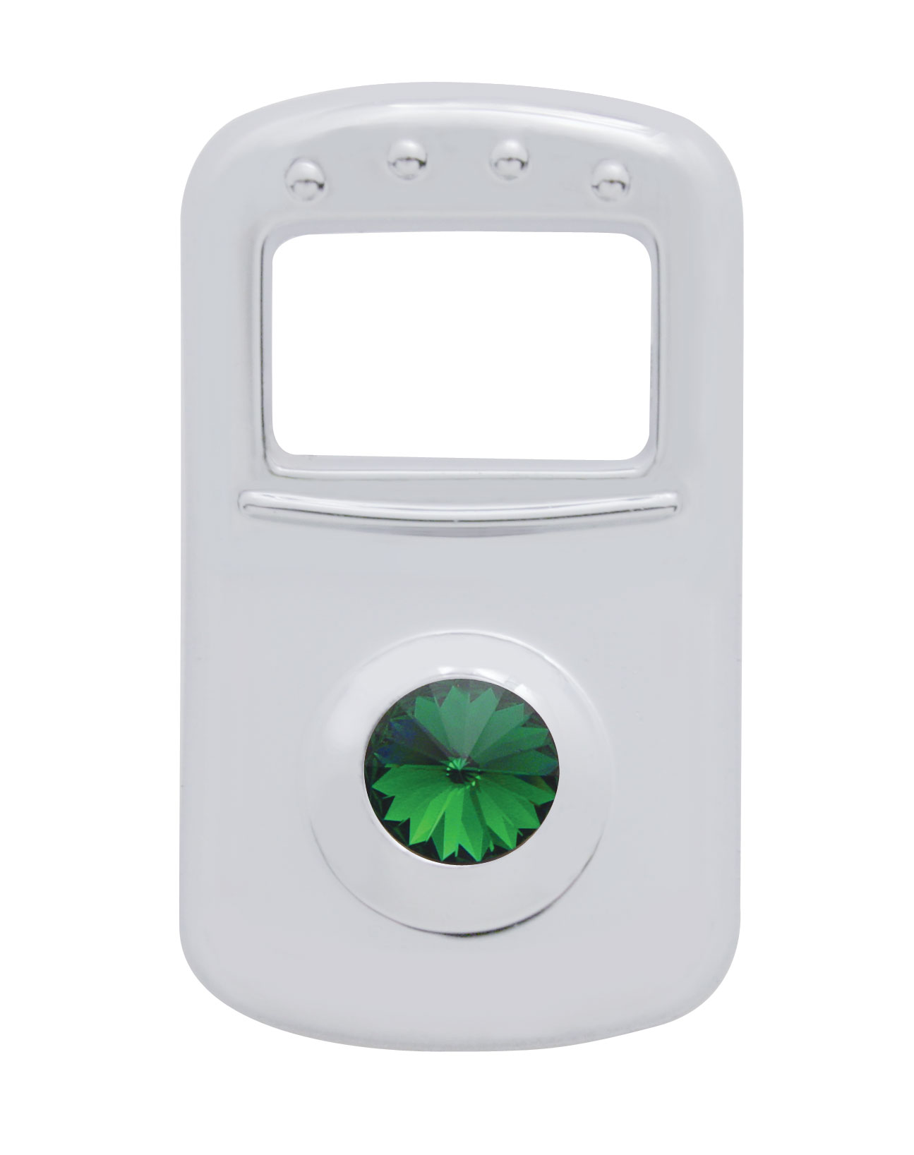 (3/Card) Chrome Plastic Peterbilt Rocker Switch Cover W/ Diamond - Green