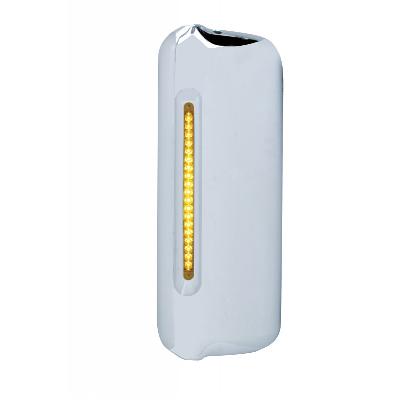 (Skpk) Chrome Pl. Freightliner  Driver Side Mirror Cover W/ 19 Amber Led 12" Reflector Light Bar - Amber Lens