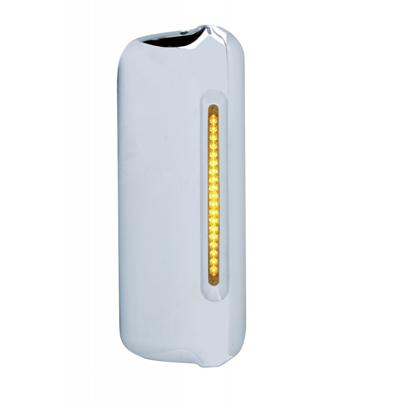 (Skpk) Chrome Pl. Freightliner  Passenger Side Mirror Cover W/ 19 Amber Led 12" Reflector Light Bar - Amber Lens