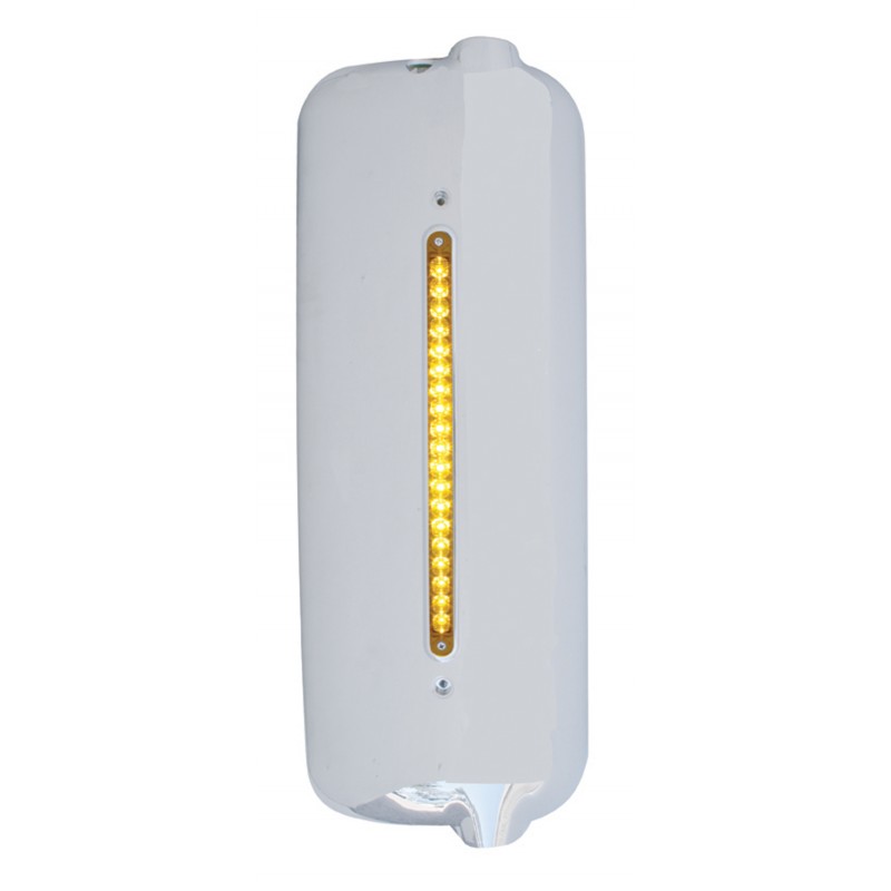 Chrome Plastic 2005 And Older Freightliner  Mirror Cover With 12" Led Light Bar, Pass. Side - 19 Amber/Amber Led With Reflector