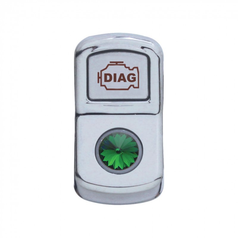 Chrome Plastic "Diagnostic" Rocker Switch Cover W/ Diamond - Green