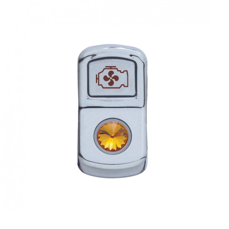 Chrome Plastic "Engine Fan" Rocker Switch Cover W/ Diamond - Amber