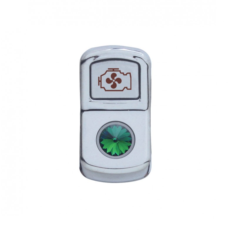 Chrome Plastic "Engine Fan" Rocker Switch Cover W/ Diamond - Green