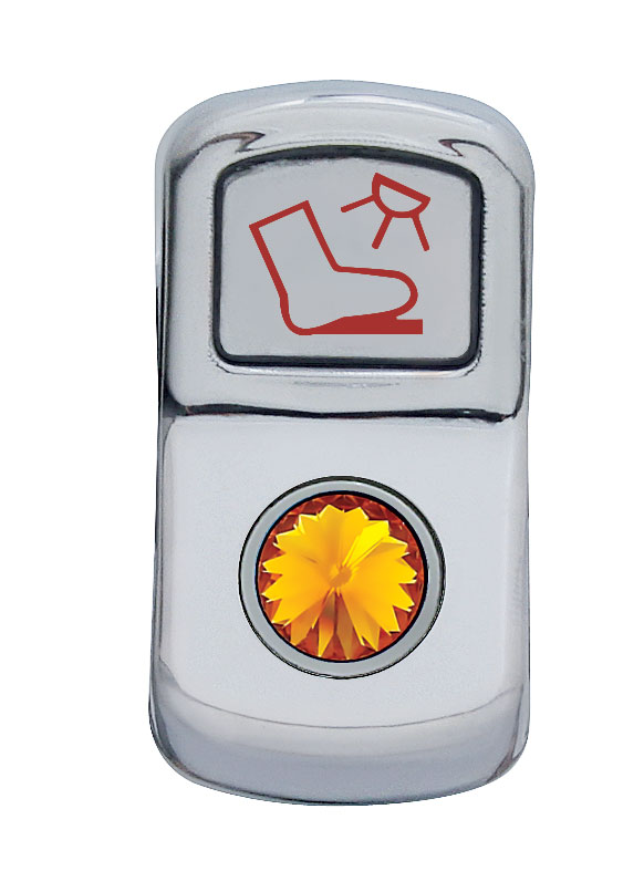 Chrome Plastic "Floor Light" Rocker Switch Cover W/ Diamond - Amber