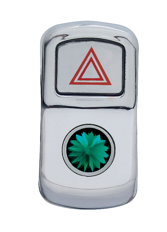 Chrome Plastic "Hazard" Rocker Switch Cover W/ Diamond - Green