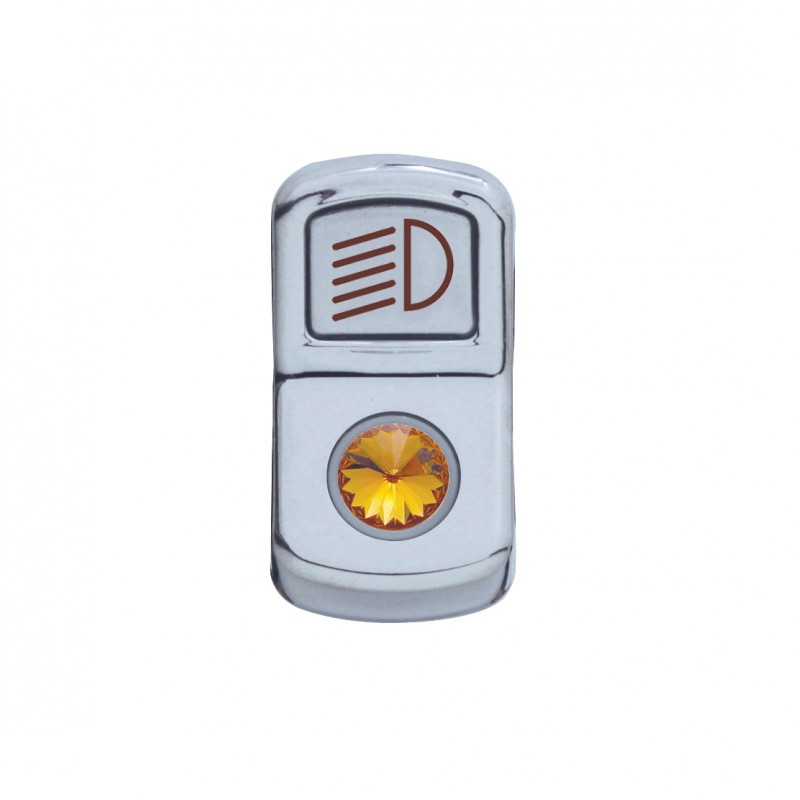 Chrome Plastic "Headlight" Rocker Switch Cover W/ Diamond - Amber