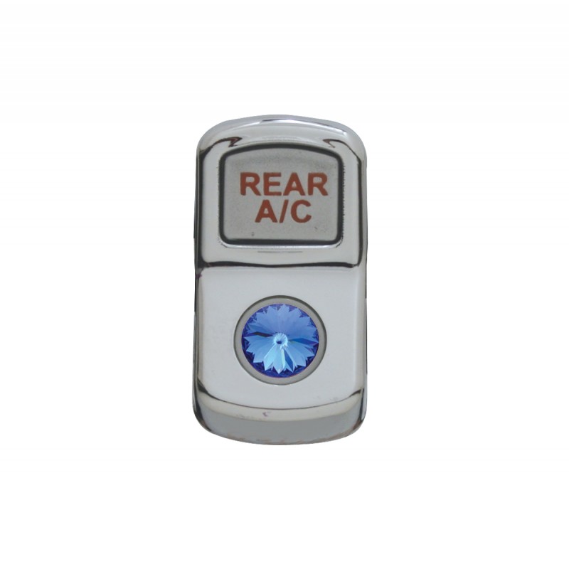 Chrome Plastic "Rear A/C" Rocker Switch Cover W/ Diamond - Blue