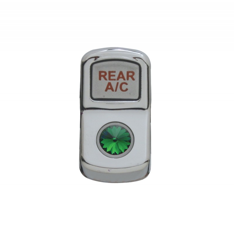 Chrome Plastic "Rear A/C" Rocker Switch Cover W/ Diamond - Green