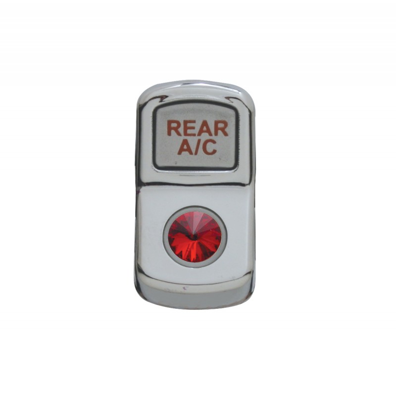 Chrome Plastic "Rear A/C" Rocker Switch Cover W/ Diamond - Red