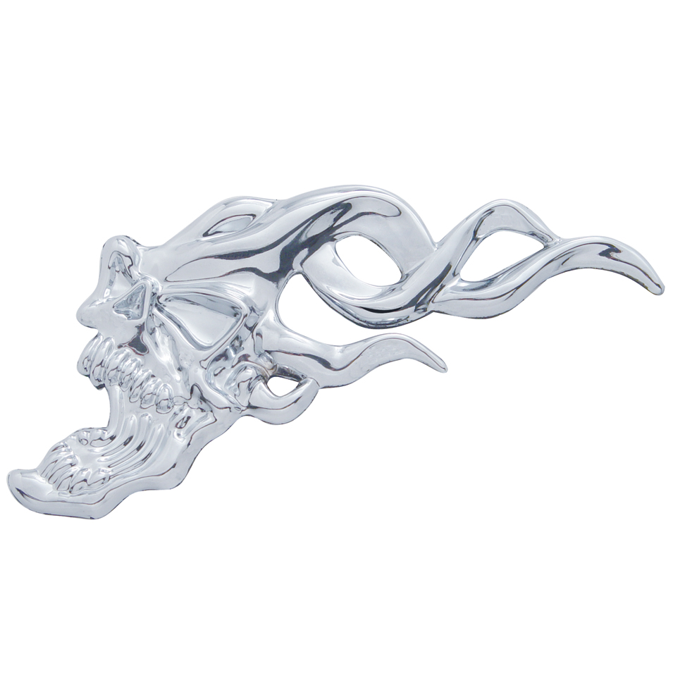 Chrome Plastic Flaming Skull Accent - Facing Left
