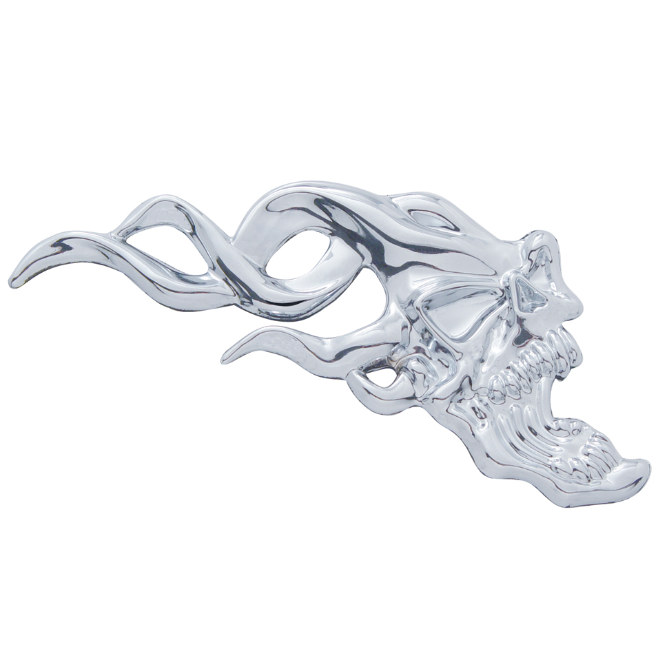 Chrome Plastic Flaming Skull Accent - Facing Right