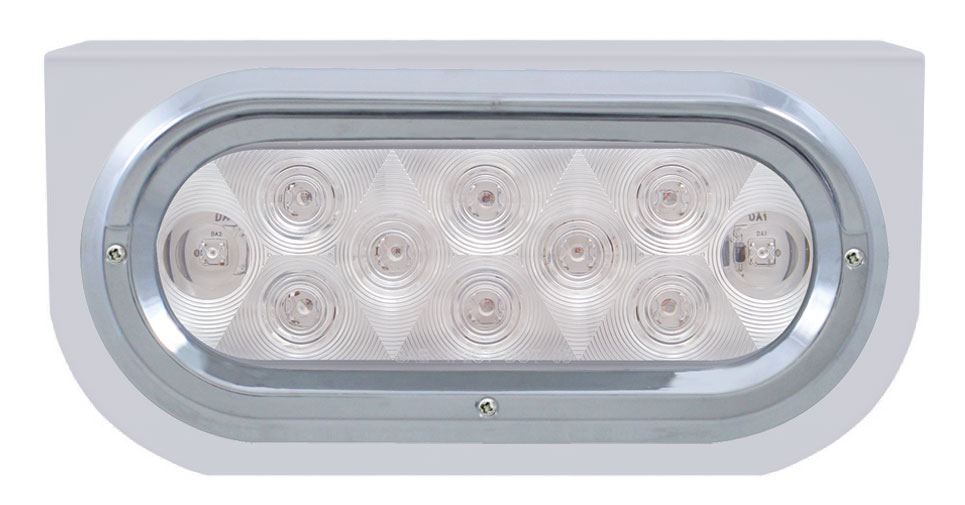 Stainless Steel Light Bracket W/ 10 Amber Led Oval Light W/ Visor - Clear Lens