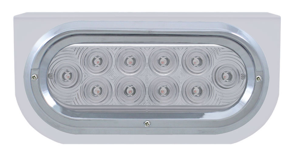 Stainless Steel Light Bracket W/ 10 Red Led Reflector Oval Light W/ Visor - Clear Lens