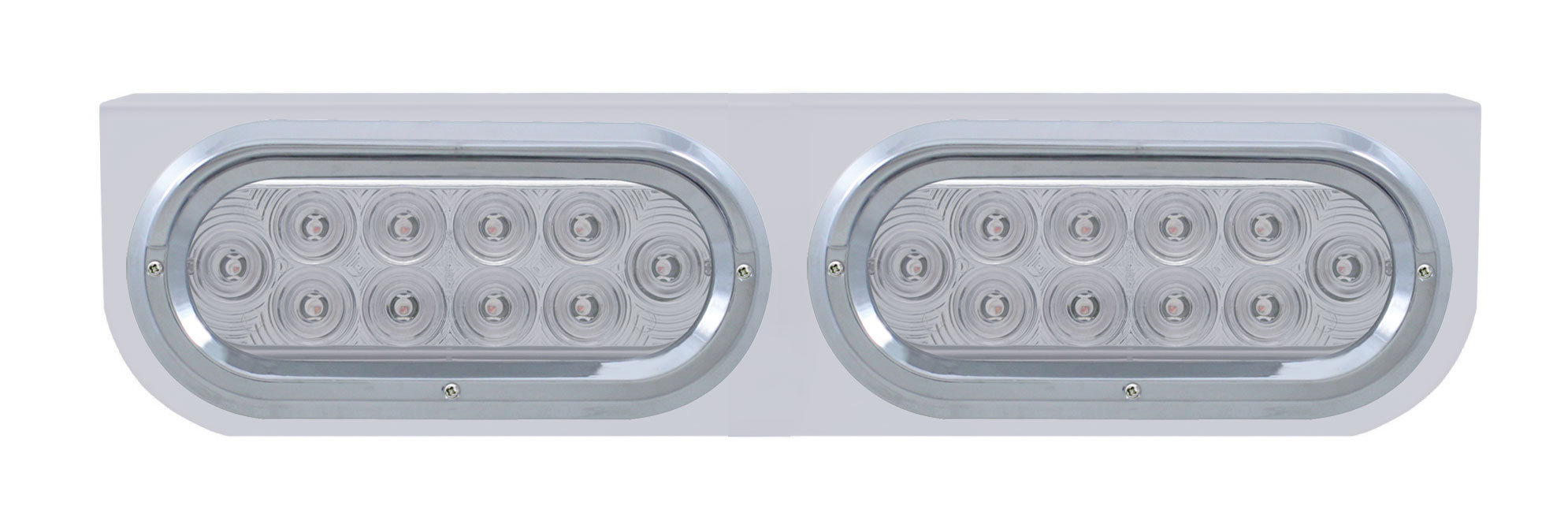 Stainless Steel Light Bracket W/ Two 10 Red Led Reflector Oval Light W/ Visor - Clear Lens