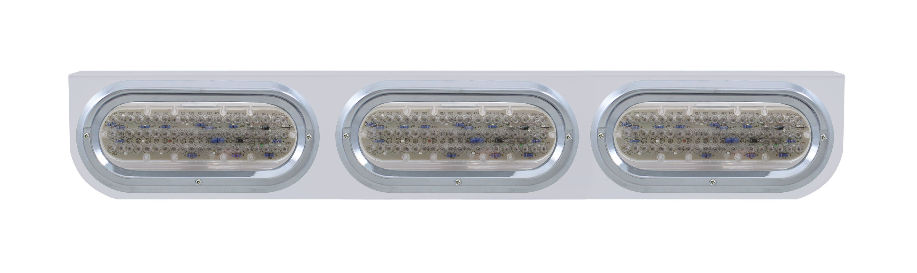 Stainless Steel Light Bracket W/ Three 60 Red Led Oval Light W/ Visor - Clear Lens