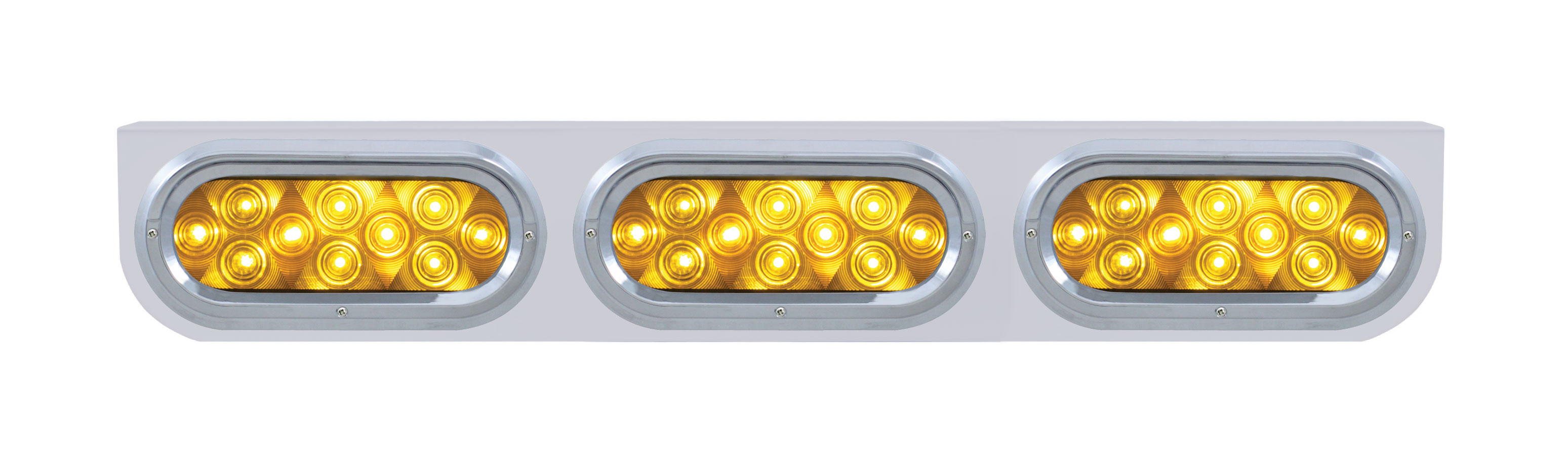 Stainless Steel Light Bracket W/ Three 10 Amber Led Oval Light W/ Visor - Amber Lens