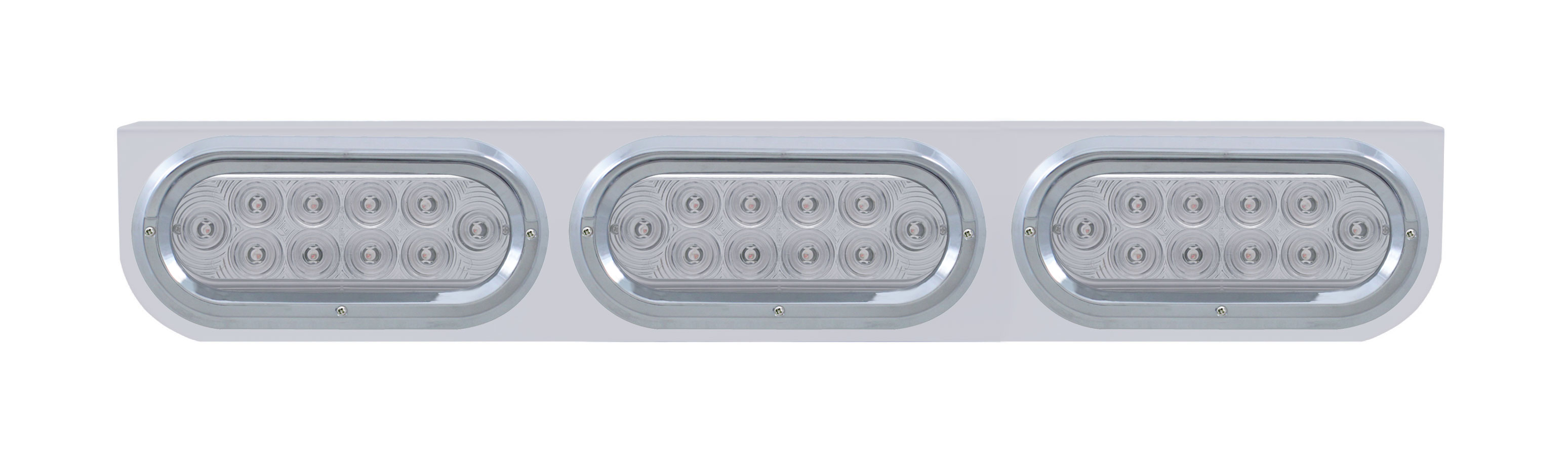 Stainless Steel Light Bracket W/ Three 10 Red Led Reflector Oval Light W/ Visor - Clear Lens