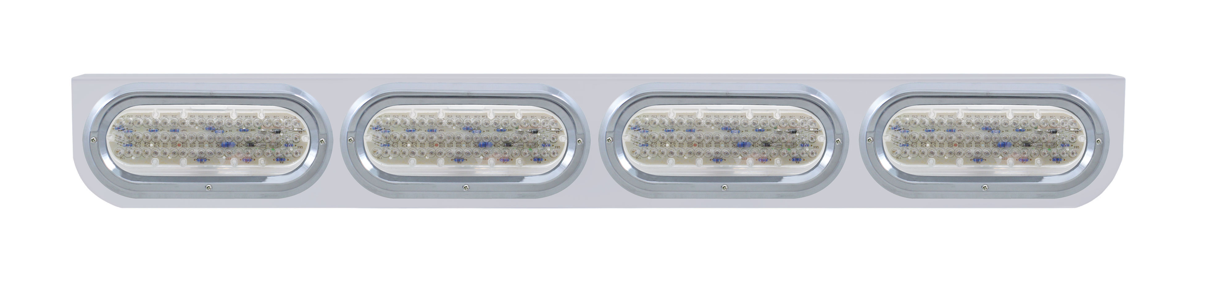 Stainless Steel Light Bracket W/ Four 60 Red Led Oval Light W/ Visor - Clear Lens