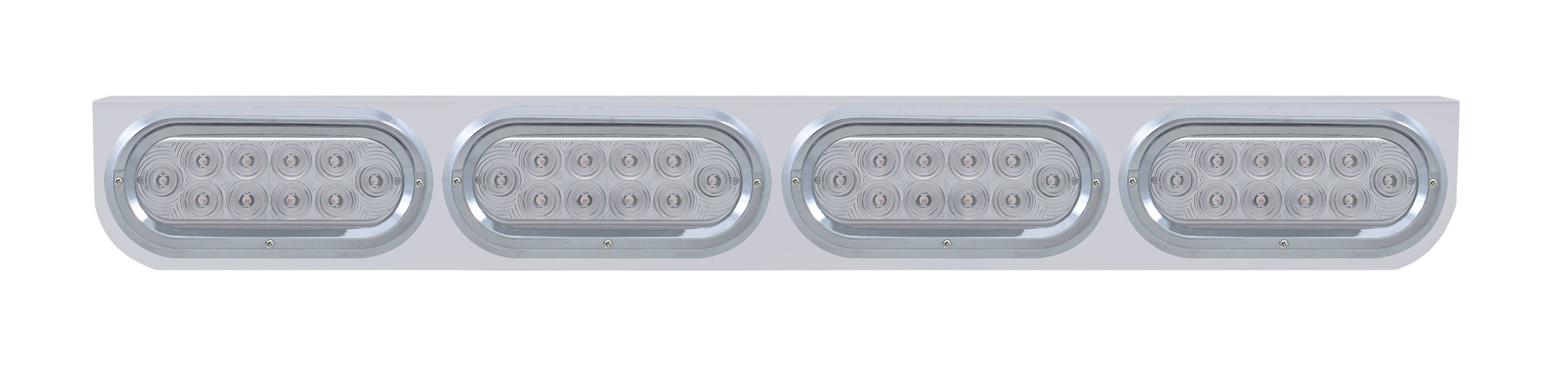 Stainless Steel Light Bracket W/ Four 10 Red Led Reflector Oval Light W/ Visor - Clear Lens