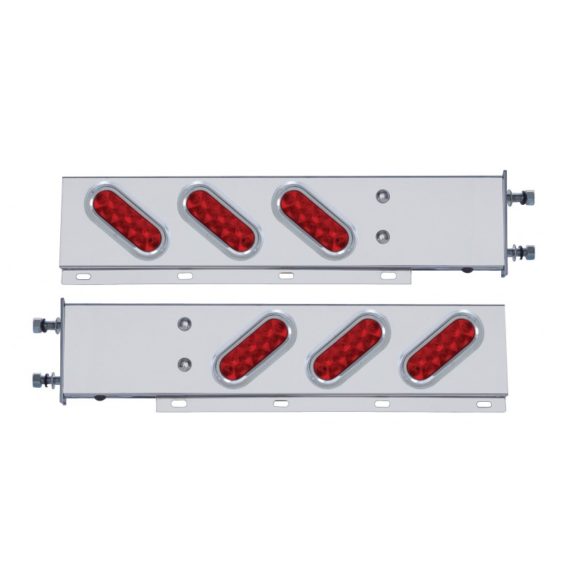(2/Bulk) Stainless Steel Rear Light Bar With Six 10 Red Led Oval Red Lens Light With Visor - 3 3/4" Bolt Pattern