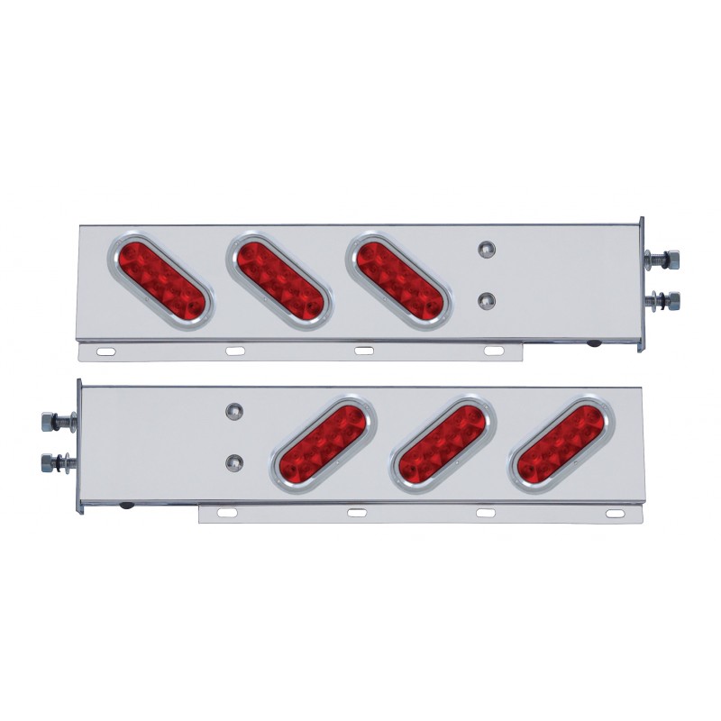 (2/Bulk) Stainless Steel Rear Light Bar With Six 10 Red Led Oval Red Lens Light With Visor - 2 1/2" Bolt Pattern