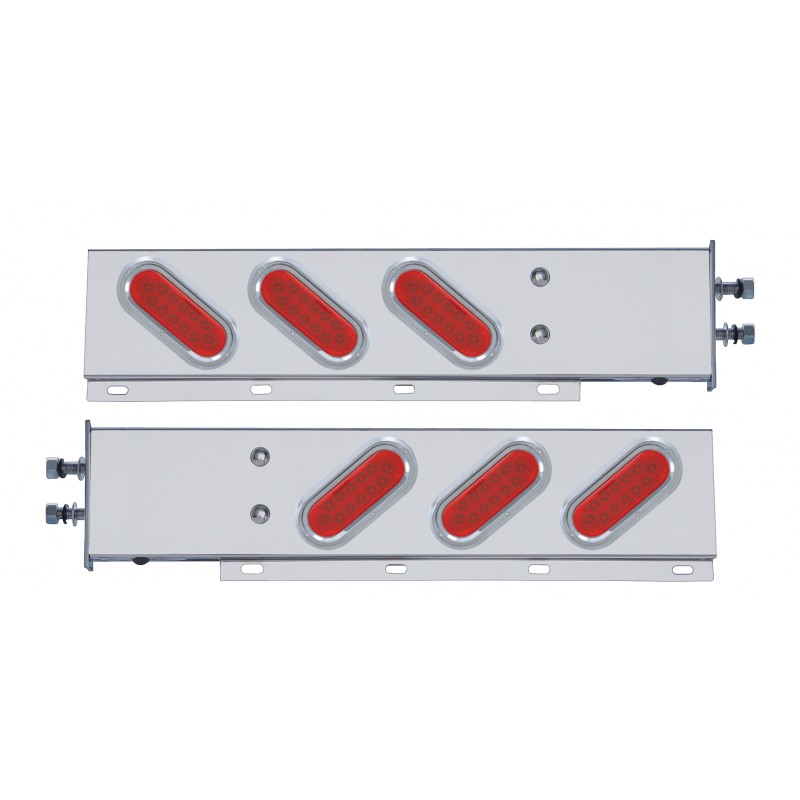 (2/Bulk) Stainless Steel Rear Light Bar With Six 12 Red Led Oval Red Lens Light With Visor - 2 1/2" Bolt Pattern