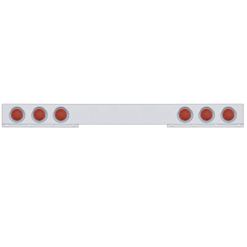 Stainless Steel 1 Piece Rear Light Bar W/ Six 12 Red Led 4" Reflector Light W/ Visor - Red Lens