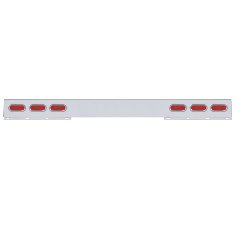 Stainless Steel 1 Piece Rear Light Bar W/ 6 Straight 12 Red Led Oval Reflector Light W/ Visor - Red Lens