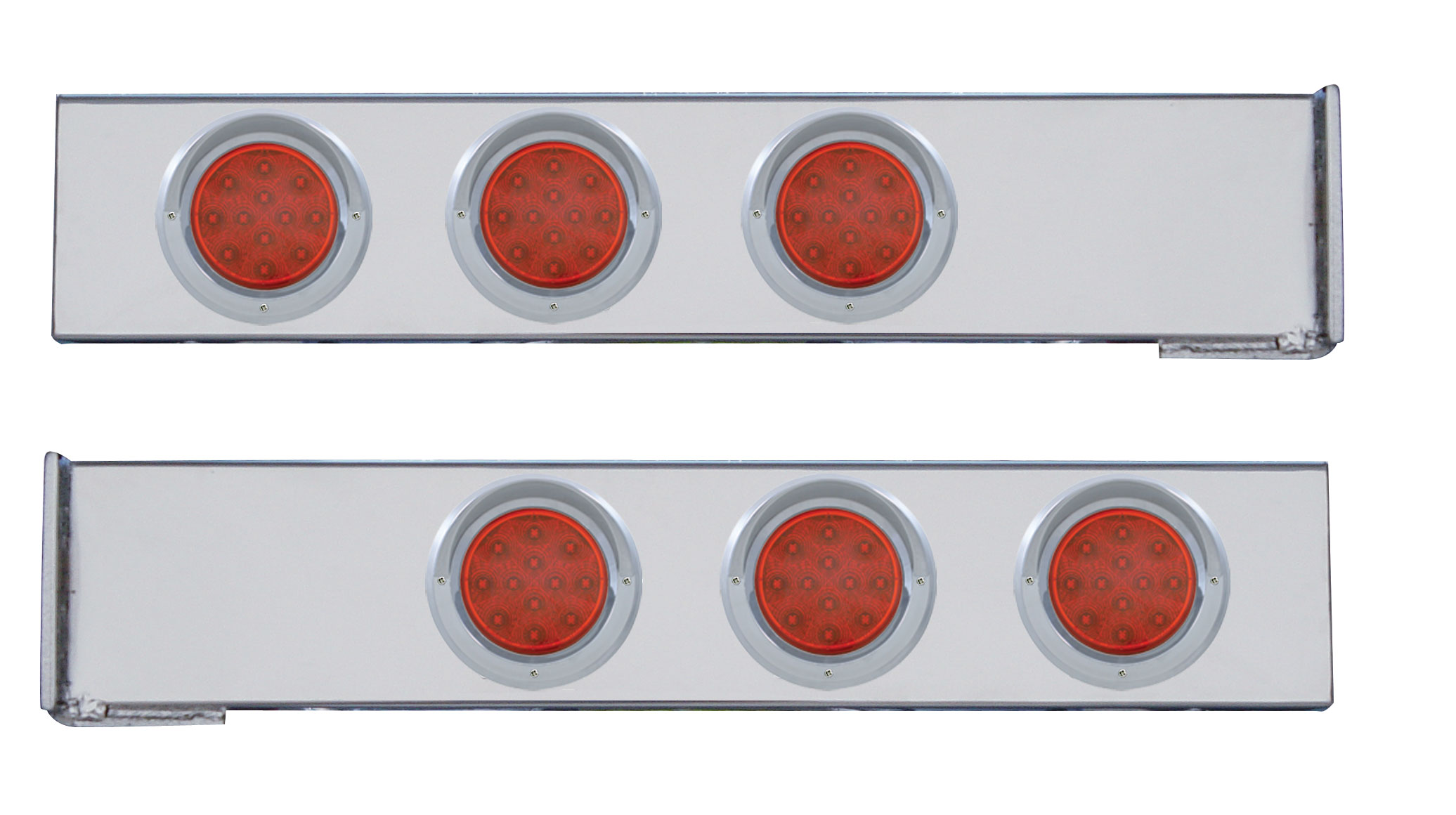 (2/Bulk) Chrome 2 Pcs. Rear Light Bar W/ Six 12 Led 4" Red Lens Reflector Light W/ Visor - 4 Hole Flange Mount