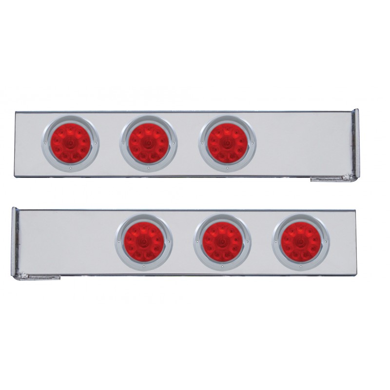 (2/Bulk) Chrome 2 Pcs. Rear Light Bar W/ Six 10 Led 4" Red Lens Light W/ Visor - 4 Hole Flange Mount