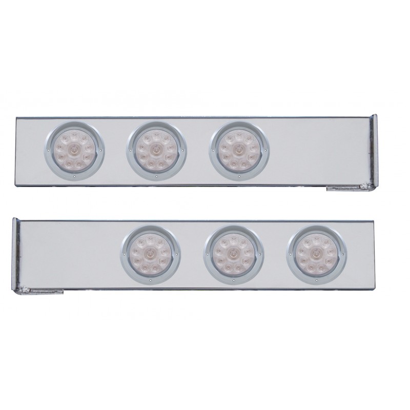(2/Bulk) Chrome 2 Pcs. Rear Light Bar W/ Six 10 Led 4" Clear Lens Light W/ Visor - 4 Hole Flange Mount