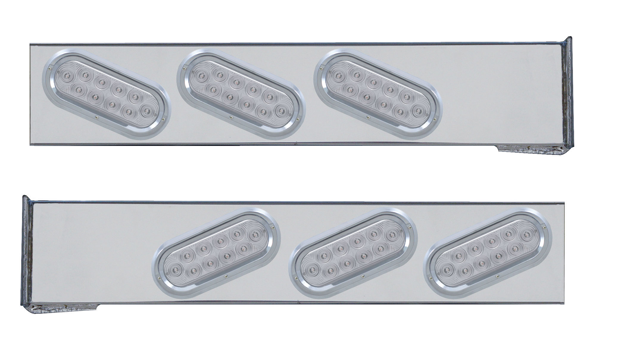 (2/Bulk) Chrome Rear Light Bar W/ Six 10 Red Led Slant Oval Reflector Light W/ Visor - Clear Lens