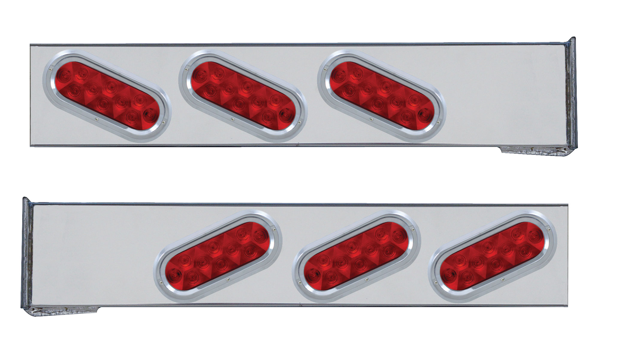 (2/Bulk) Stainless Steel 2 Pcs. Rear Light Bar W/ 6 Slanted 10 Led Oval Red Lens Light W/ Visor - 4 Hole Flange Mount
