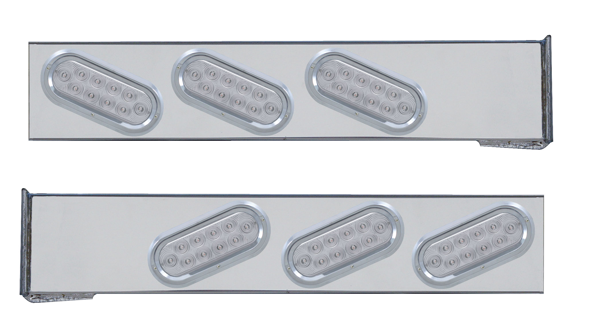 (2/Bulk) Stainless Steel Rear Light Bar W/ Six 10 Red Led Slant Oval Reflector Light W/ Visor - Clear Lens