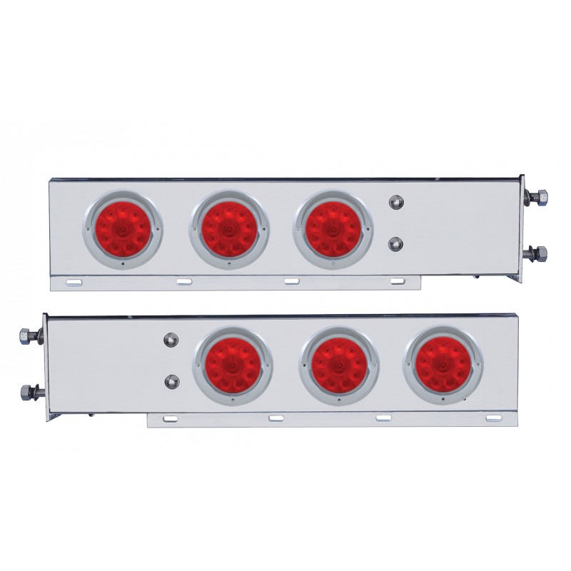 (2/Bulk) Stainless Steel Spring Loaded Rear Light Bar W/ Six 10 Red Led 4" Red Lens Light W/ Visor - 3 3/4" Bolt Pattern
