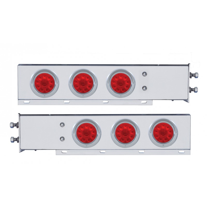 (2/Bulk) Stainless Steel Spring Loaded Rear Light Bar W/ Six 10 Red Led 4" Red Lens Light W/ Visor - 2 1/2" Bolt Pattern
