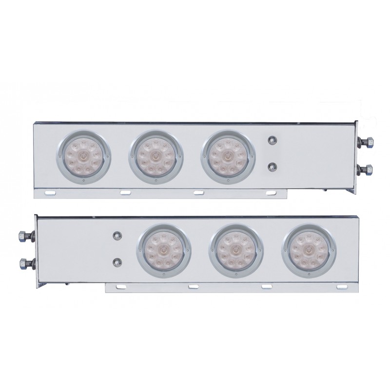 (2/Bulk) Stainless Steel Spring Loaded Rear Light Bar W/ Six 10 Red Led 4" Clear Lens Light W/ Visor - 2 1/2" Bolt Pattern