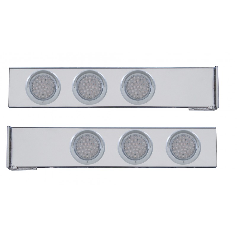 (2/Bulk) Chrome 2 Pcs. Rear Light Bar W/ Six 36 Led 4" Clear Lens Economy Light W/ Visor - 4 Hole Flange Mount
