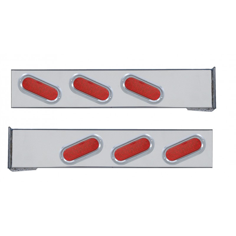(2/Bulk) Chrome 2 Pcs. Rear Light Bar W/ 6 Slanted 19 Led Oval Red Lens Light W/ Visor - 4 Hole Flange Mount