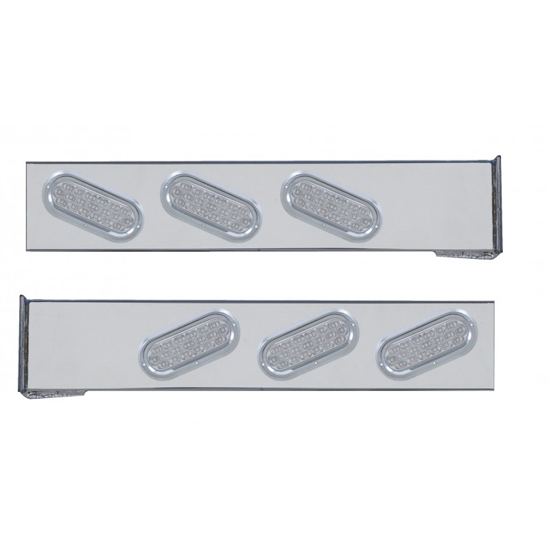 (2/Bulk) Chrome 2 Pcs. Rear Light Bar W/ 6 Slanted 19 Led Oval Clear Lens Light W/ Visor - 4 Hole Flange Mount