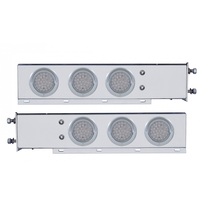 (2/Bulk) Stainless Steel Spring Loaded Rear Light Bar W/ Six 36 Red Led 4" Clear Lens Light W/ Visor - 3 3/4" Bolt Pattern