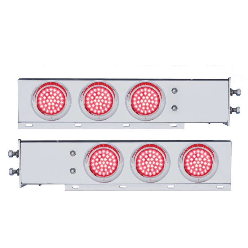 (2/Bulk) Chrome Spring Loaded Rear Light Bar W/ Six 36 Red Led 4" Red Lens Light W/ Visor - 2 1/2" Bolt Pattern
