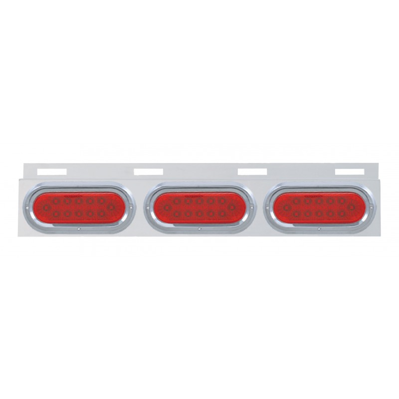Stainless Steel Top Mud Flap Light Bracket W/ Three 12 Led Oval Light W/ Visor - Red Lens